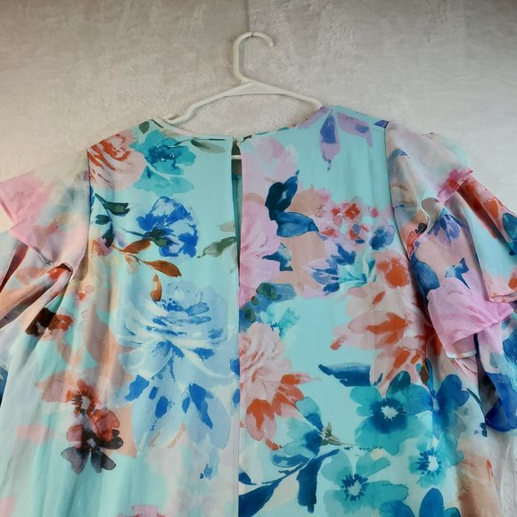 Calvin Klein Women's Multicolored Teal Floral Tiered Sleeve Dress Size 16W NWT - Picture 5 of 11